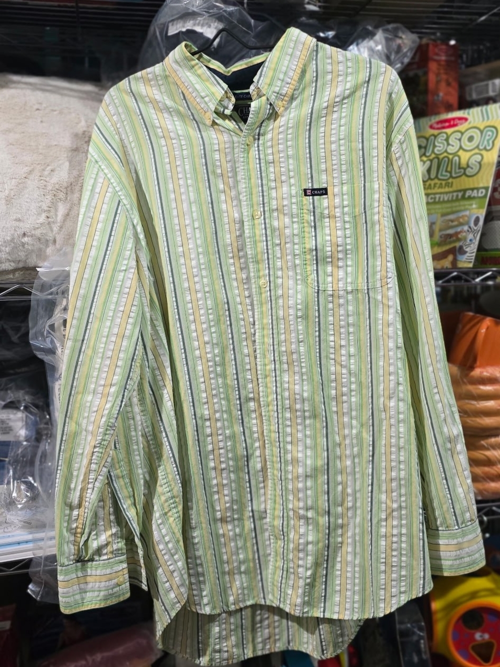 GUC Large Chaps Green and White Multi-Stripe Button-Down Shirt